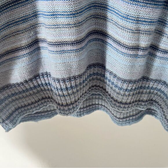 Black Tape_ Blue Stripes Henley Neckline Short Sleeve Cotton Sweater - Picture 3 of 7